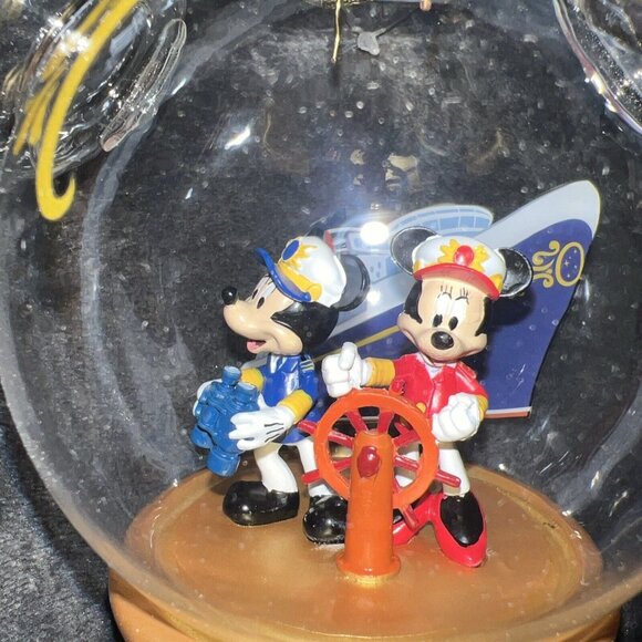 Disney Cruise Line Wish Ship Captain Mickey Minnie Ear Glass Christmas Ornament - Picture 2 of 8
